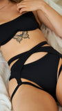 LUNALAE Iris Cross Over Low Waist Garter Shorts - Recycled Black