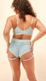 LUNALAE Lure You High Waisted Scrunch Garter Shorts - Crystal Blue