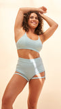 LUNALAE Lure You High Waisted Scrunch Garter Shorts - Crystal Blue