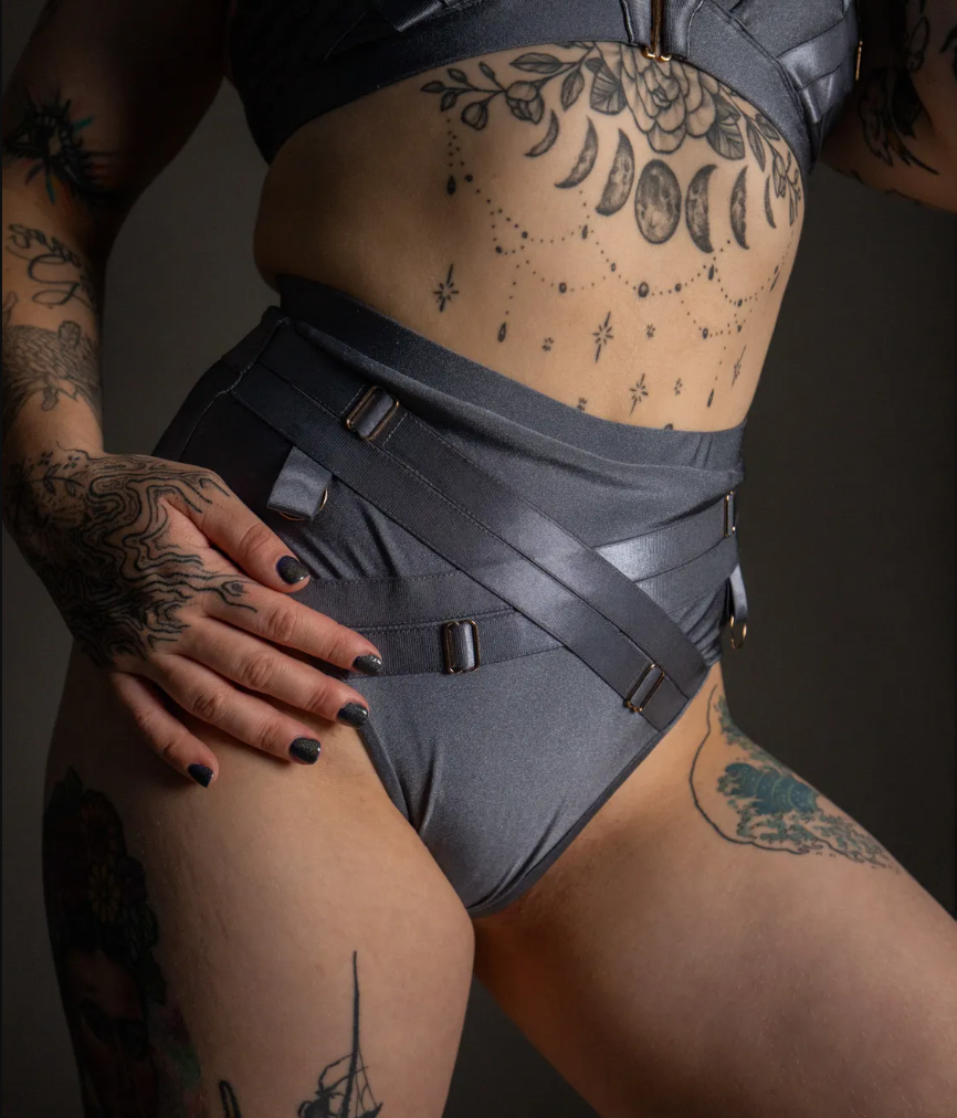 TATIANA Faye High Waisted Shorts - Shiny Gunmetal