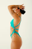 CXIX Aphrodite Bodysuit - Turquoise Satin