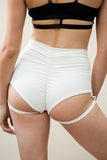 LUNALAE Lure You High Waisted Garter Shorts - White