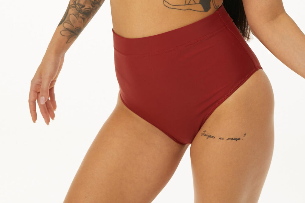 POLERINA Bikini High Waisted Shorts - Maroon