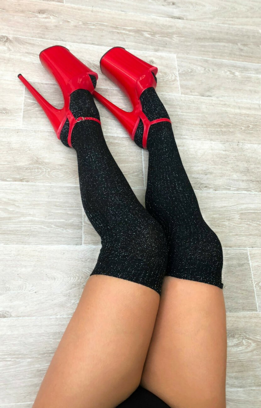 LUNALAE Thigh High Socks - Black Sparkle