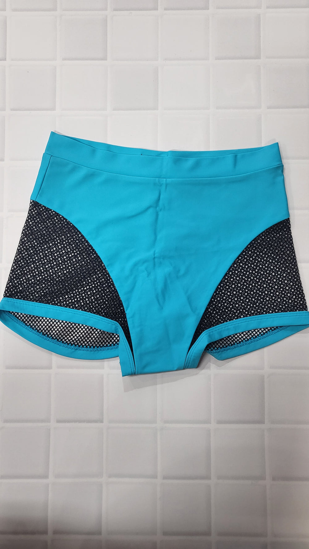POLERINA High Waisted Shorts - Neon Blue with Black Mesh