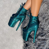 HELLA HEELS The Glitterati Ankle Boots - Ocean Eyes 8 Inch