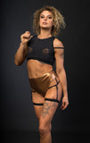 PARADISE CHICK Sasha Meow High Waisted Garter Shorts - Bronze *SIZE XS & S ONLY*