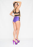 PARADISE CHICK High Waisted Shorts with Stripes - Purple