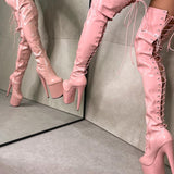 HELLA HEELS LipKit Slim Thigh High Boots - Candyshop 8 Inch