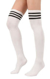 LUNALAE Thigh High Socks - White with Black Stripes