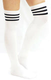 LUNALAE Thigh High Socks - White with Black Stripes